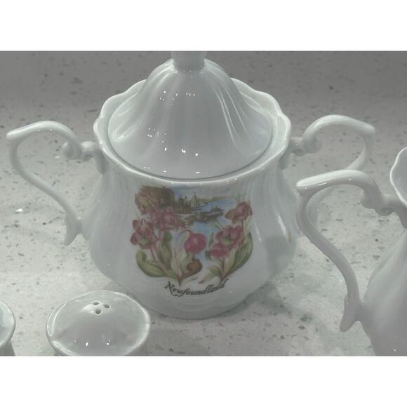 Mid Century Newfoundland Hand Painted Fine China Sugar Cream Salt Pepper Set - Picture 4 of 7